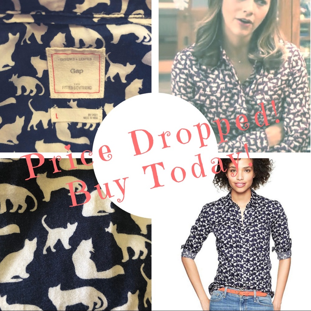 Gap Fitted Boyfriend Cat Shirt